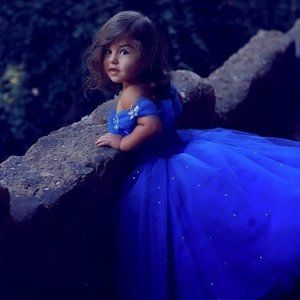 NEW Beautiful Sparkling Bling Rhinestone Blue Cinderella Gown Flower Gir…